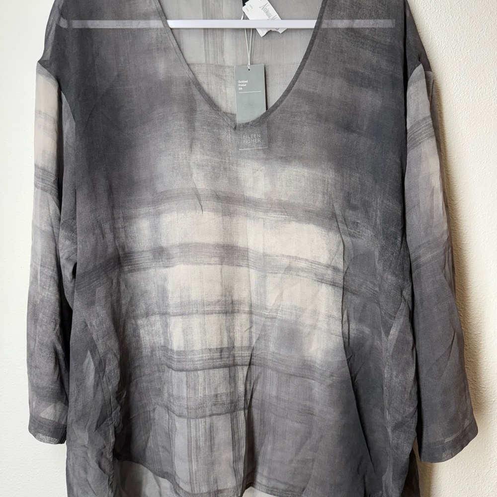 Eileen Fisher Charcoal Sheer Blouse